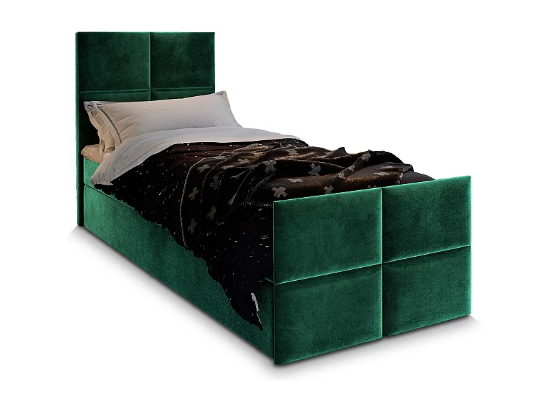 Boxspringbed ARIEL 100x200 cm Set met hoofdbord, bedbodem en matras, Groen