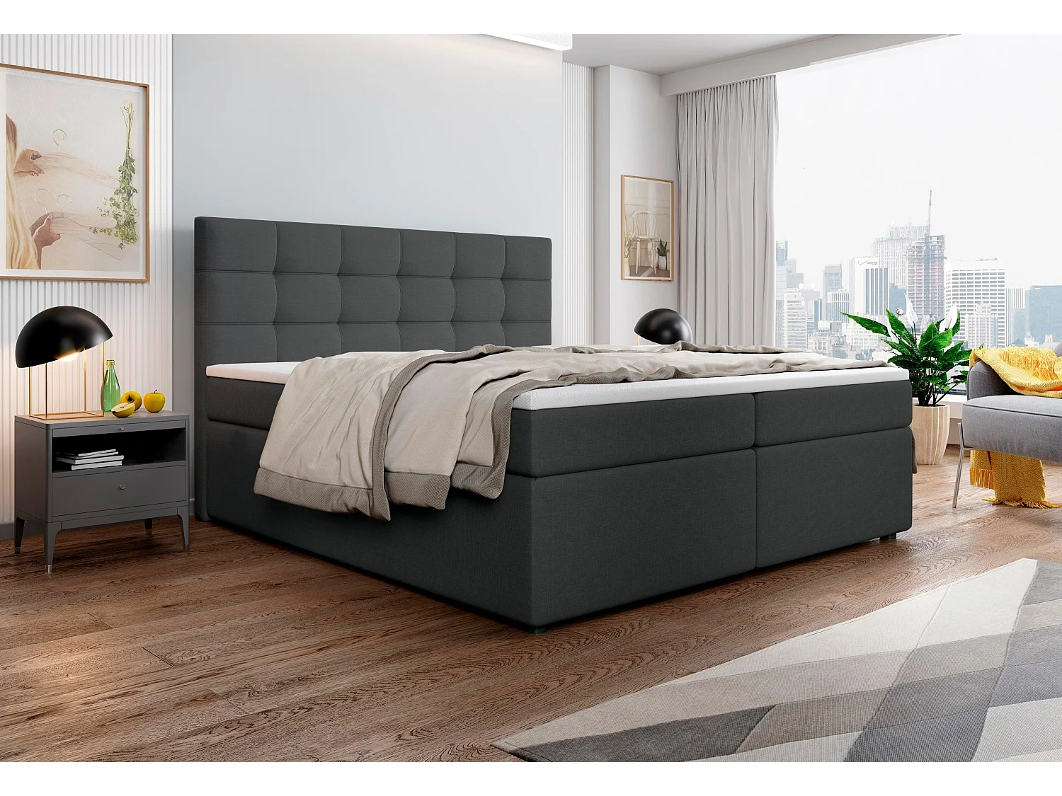 Boxspringbed PALMA 180x200 cm Set met hoofdbord, bedbodem en matras, Grijs