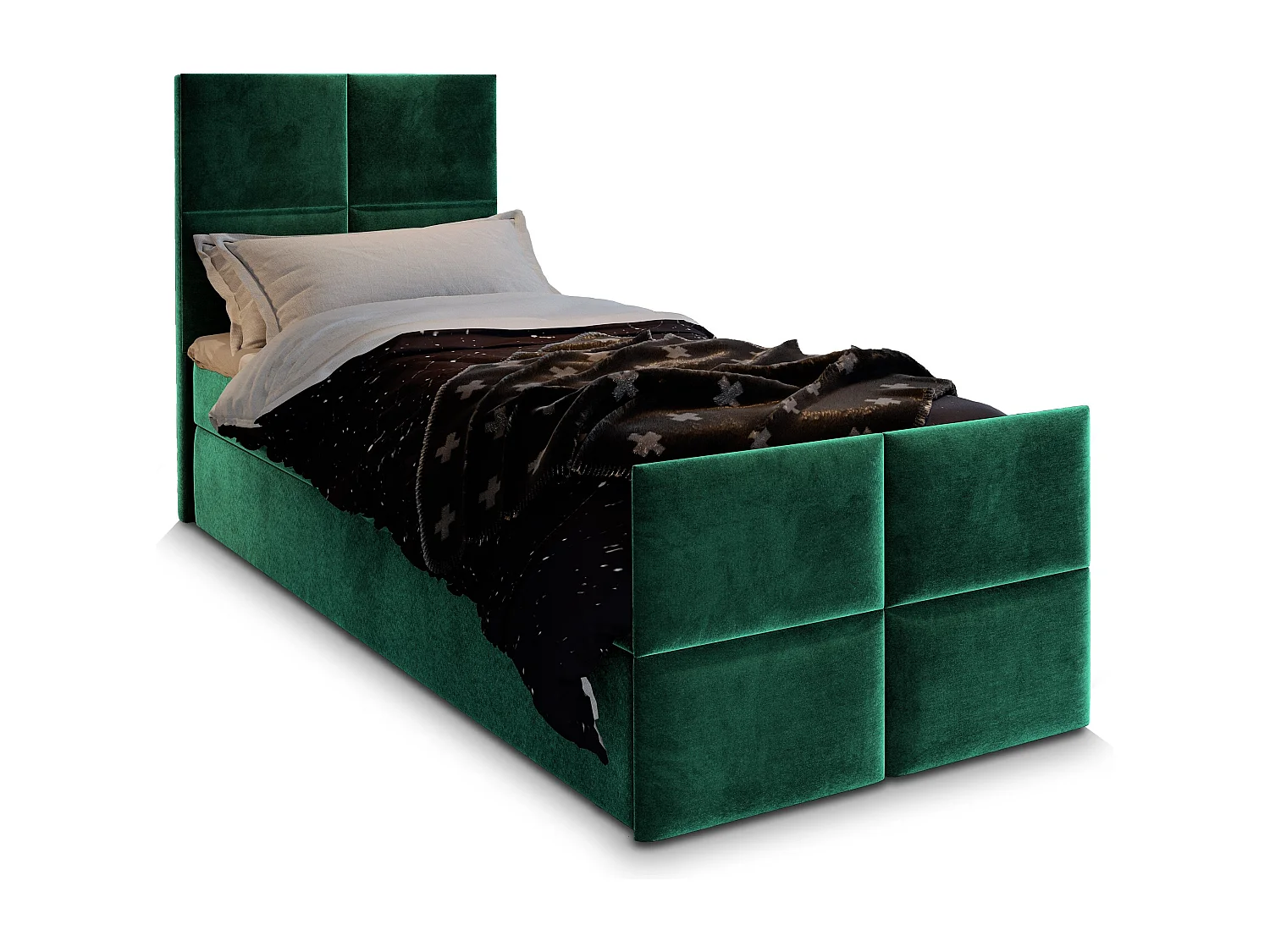 Boxspringbed ARIEL 80x200 cm Set met hoofdbord, bedbodem en matras, Groen
