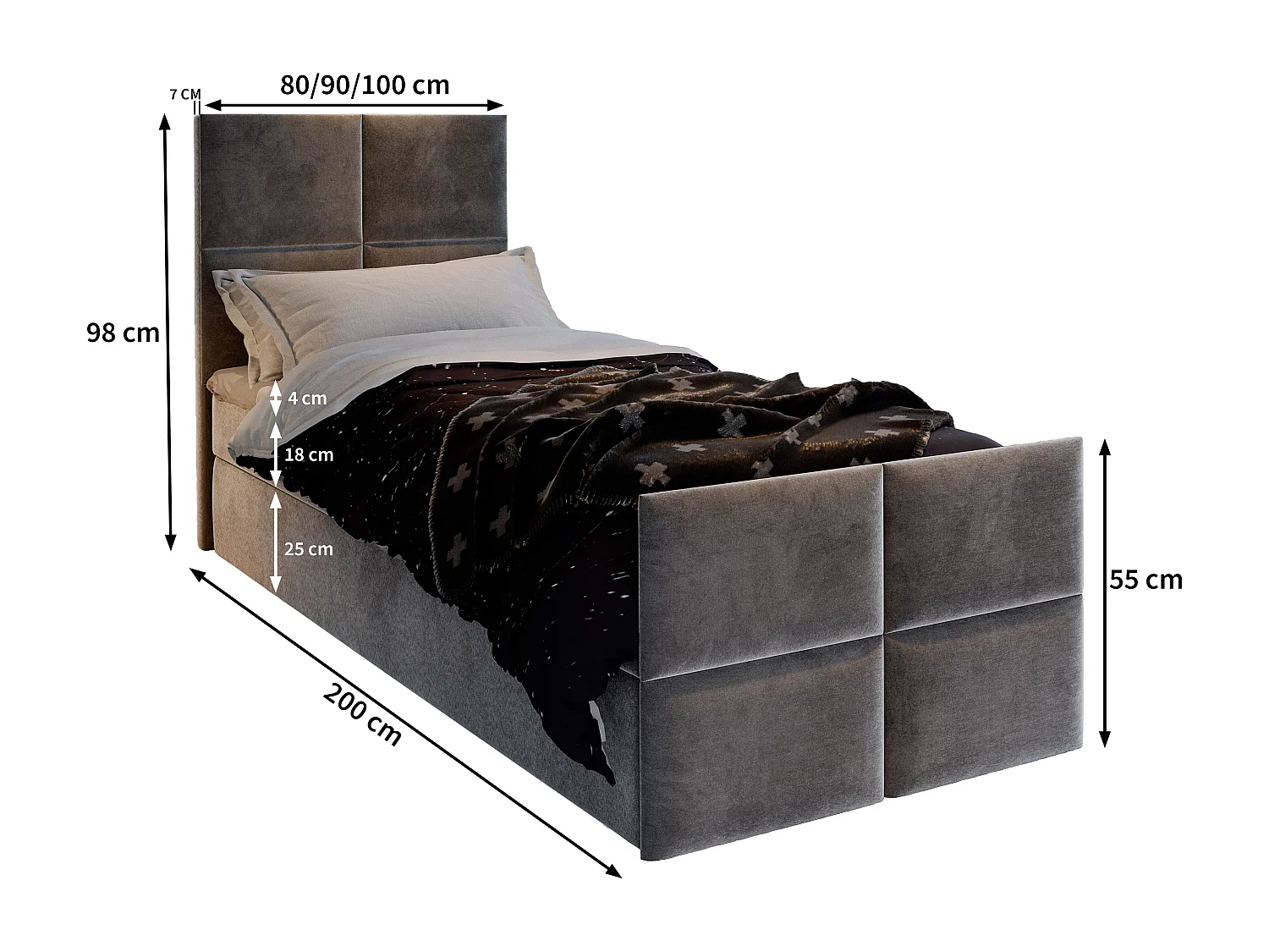 Boxspringbed ARIEL 80x200 cm Set met hoofdbord, bedbodem en matras, Groen