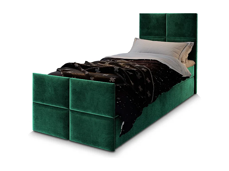 Boxspringbed ARIEL 80x200 cm Set met hoofdbord, bedbodem en matras, Groen