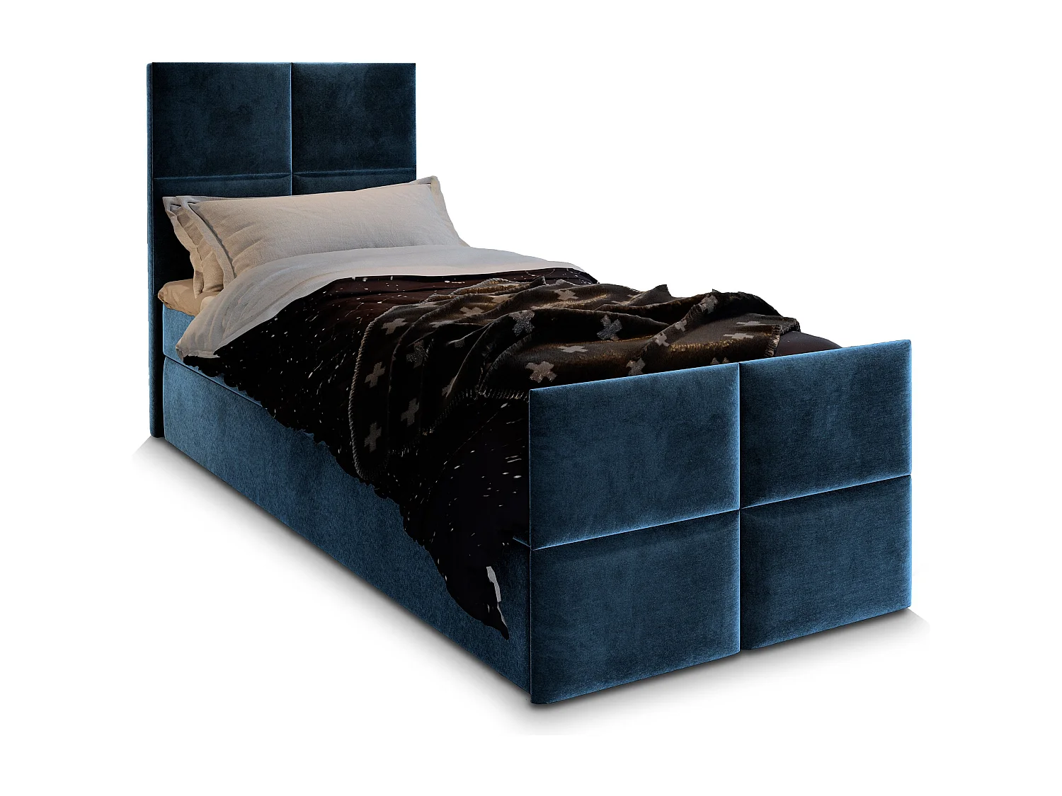 Boxspringbed ARIEL 100x200 cm Set met hoofdbord, bedbodem en matras, Blauw