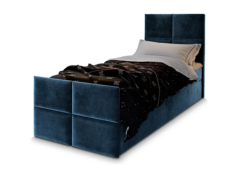 Boxspringbed ARIEL 100x200 cm Set met hoofdbord, bedbodem en matras, Blauw