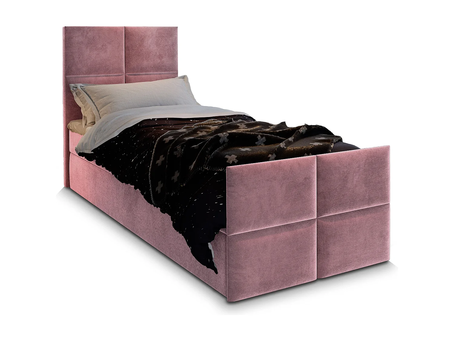 Boxspringbed ARIEL 80x200 cm Set met hoofdbord, bedbodem en matras, Poederroze
