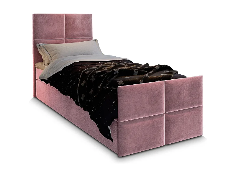 Boxspringbed ARIEL 80x200 cm Set met hoofdbord, bedbodem en matras, Poederroze