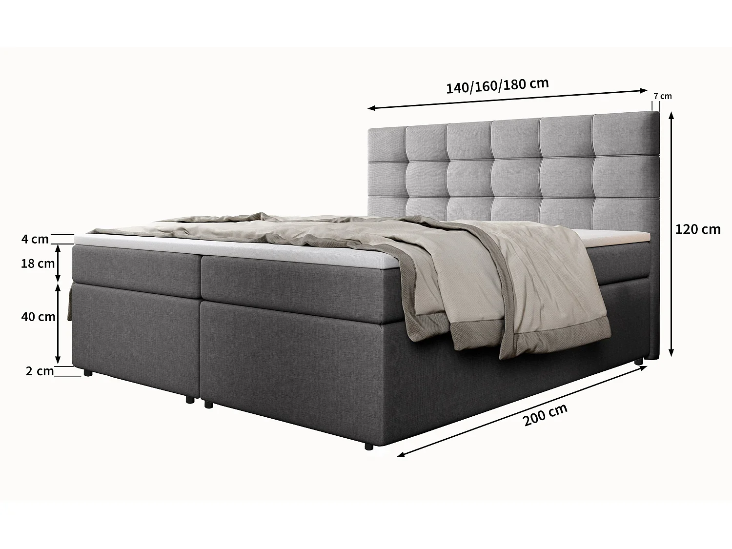Boxspringbed PALMA 140x200 cm Set met hoofdbord, bedbodem en matras, Beige