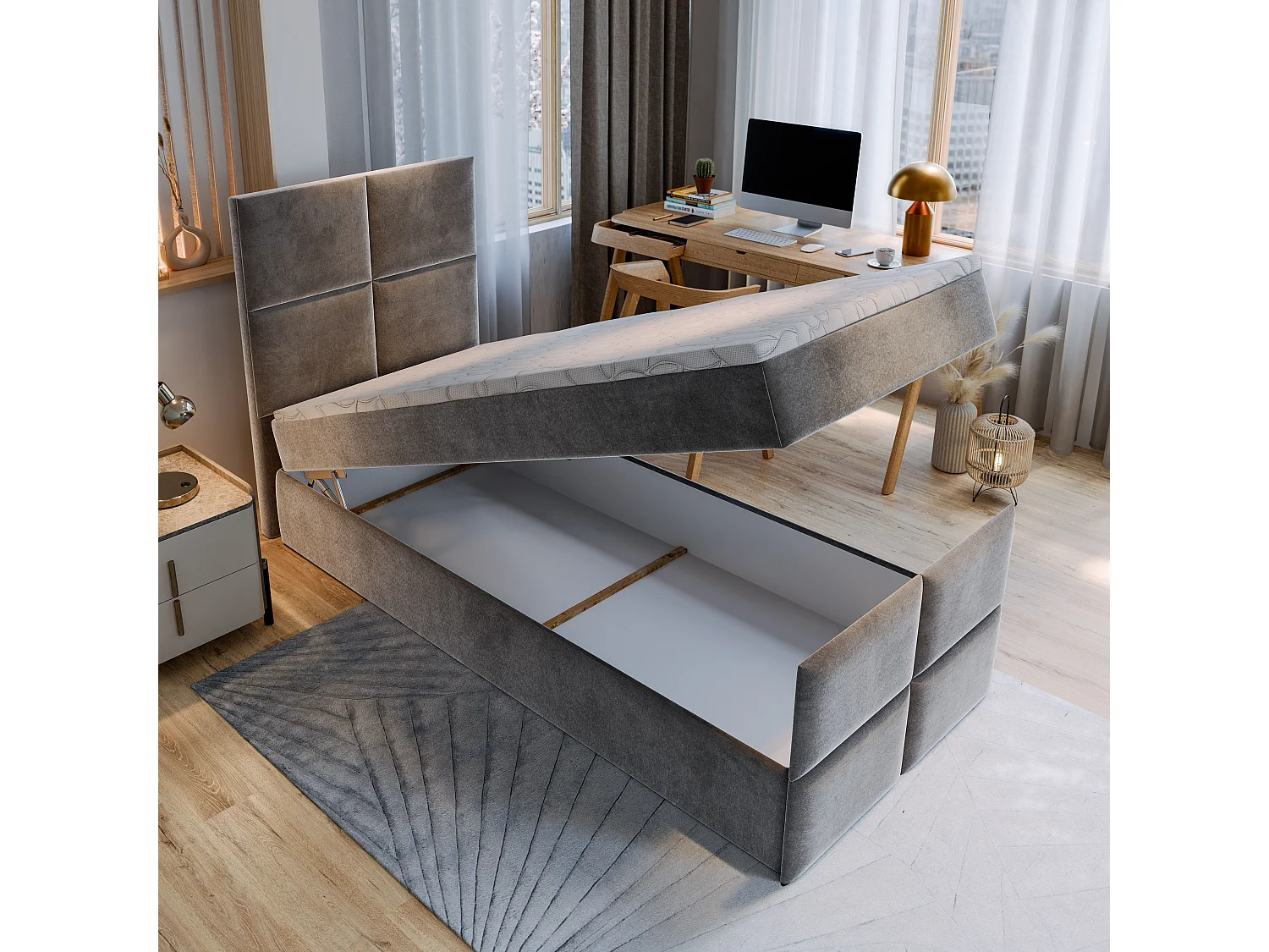 Boxspringbed ARIEL 80x200 cm Set met hoofdbord, bedbodem en matras, Blauw