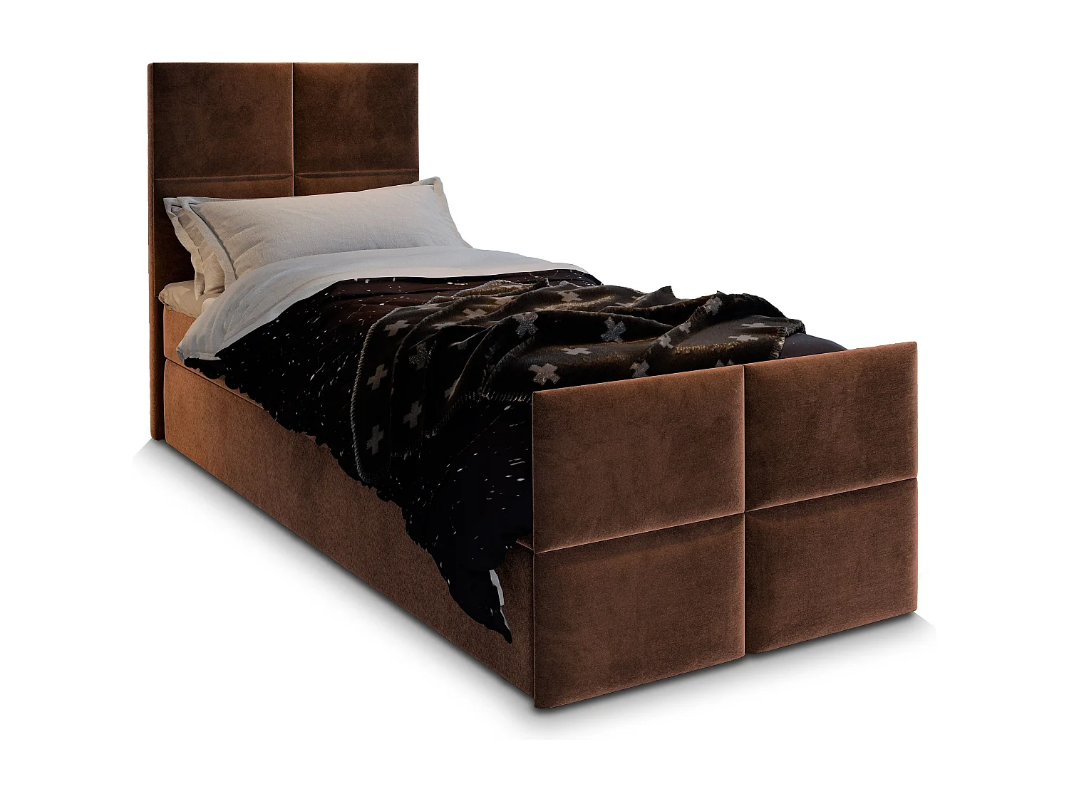 Boxspringbed ARIEL 100x200 cm Set met hoofdbord, bedbodem en matras, Bruin