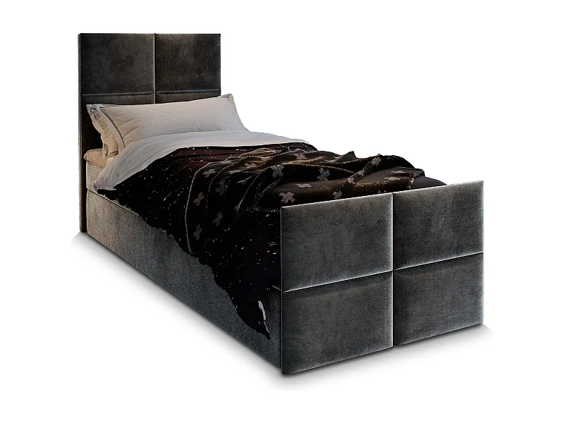 Boxspringbed ARIEL 80x200 cm Set met hoofdbord, bedbodem en matras, Antracietgrijs