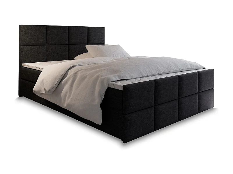 Boxspringbed ARIEL 160x200 cm Set met hoofdbord, bedbodem en matras, Zwart