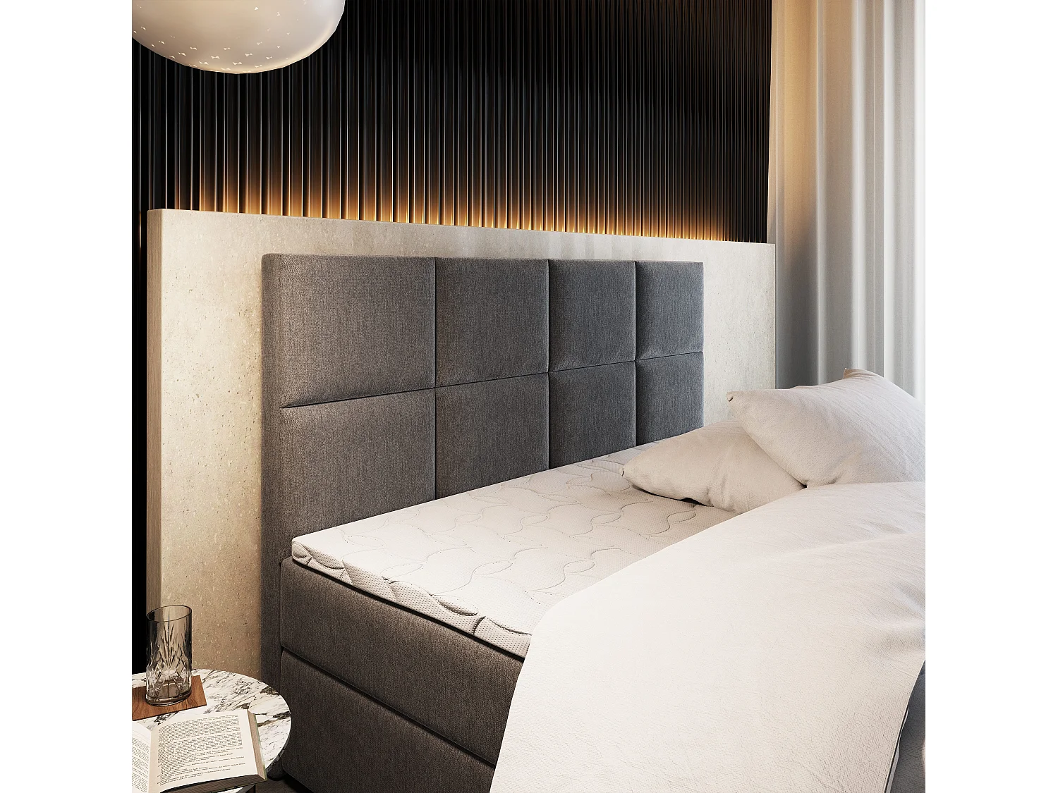 Boxspringbed ARIEL 180x200 cm Set met hoofdbord, bedbodem en matras, Zwart