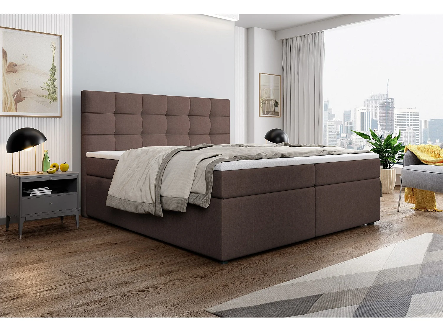 Boxspringbed PALMA 160x200 cm Set met hoofdbord, bedbodem en matras, Bruin