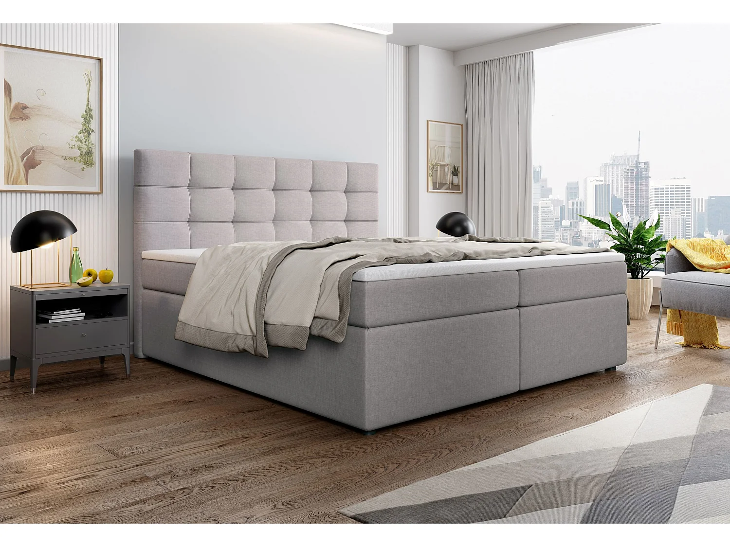 Boxspringbed PALMA 180x200 cm Set met hoofdbord, bedbodem en matras, Beige