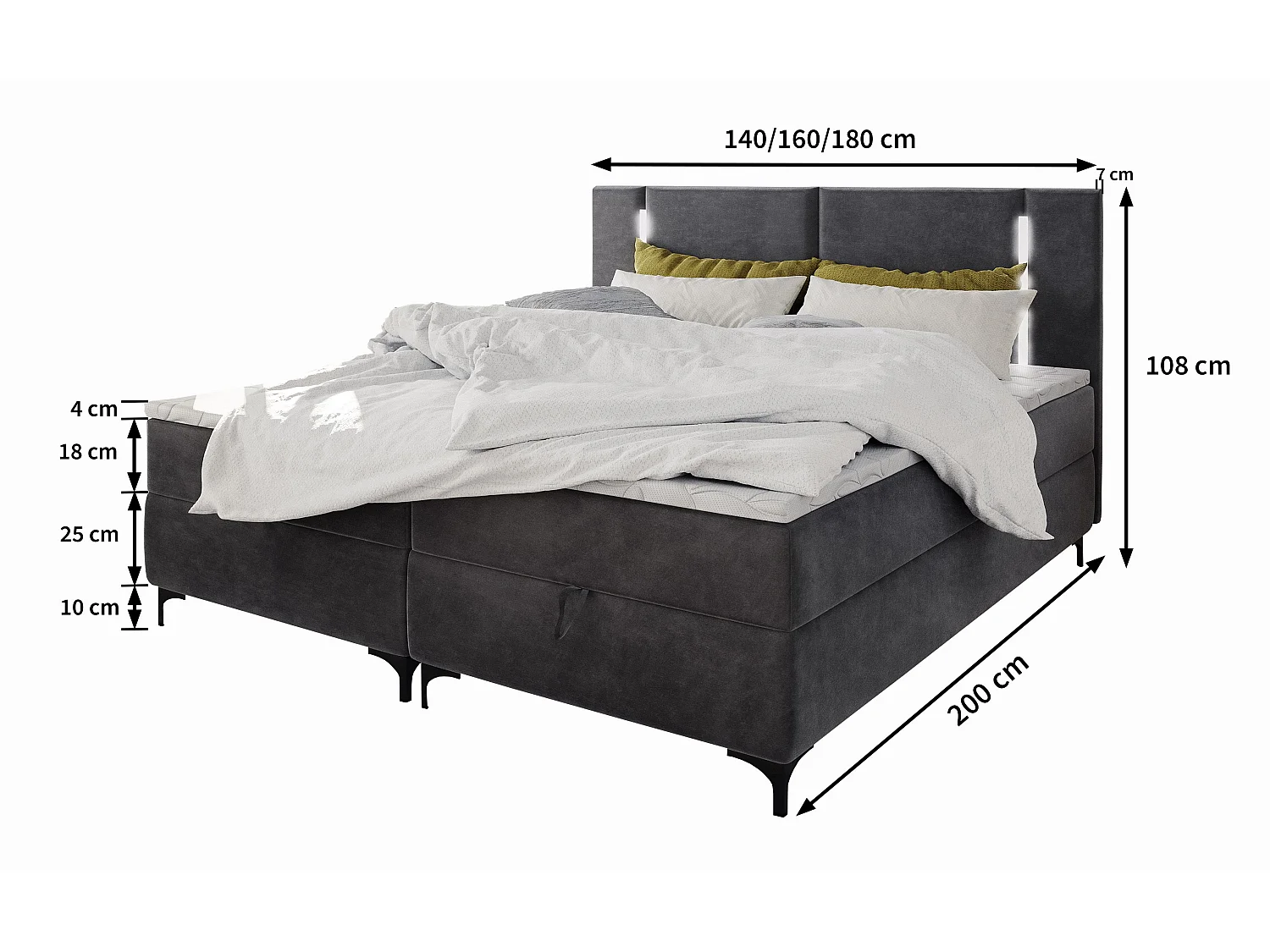 Boxspringbett ALBA 160x200 cm Set mit Kopfteil, Bettgestell und Matratze, Beige