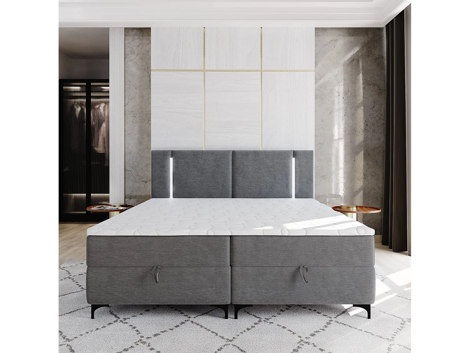 Boxspringbett ALBA 160x200 cm Set mit Kopfteil, Bettgestell und Matratze, Beige