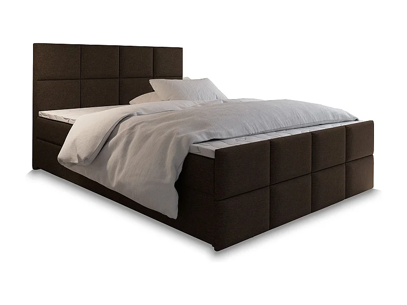 Boxspringbed ARIEL 140x200 cm Set met hoofdbord, bedbodem en matras, Bruin