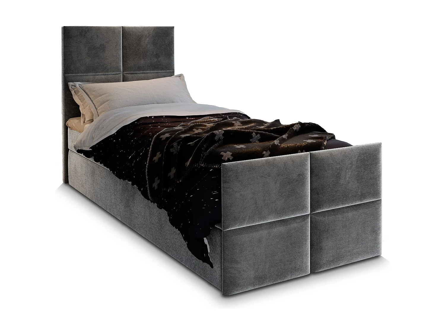 Boxspringbed ARIEL 100x200 cm Set met hoofdbord, bedbodem en matras, Grijs
