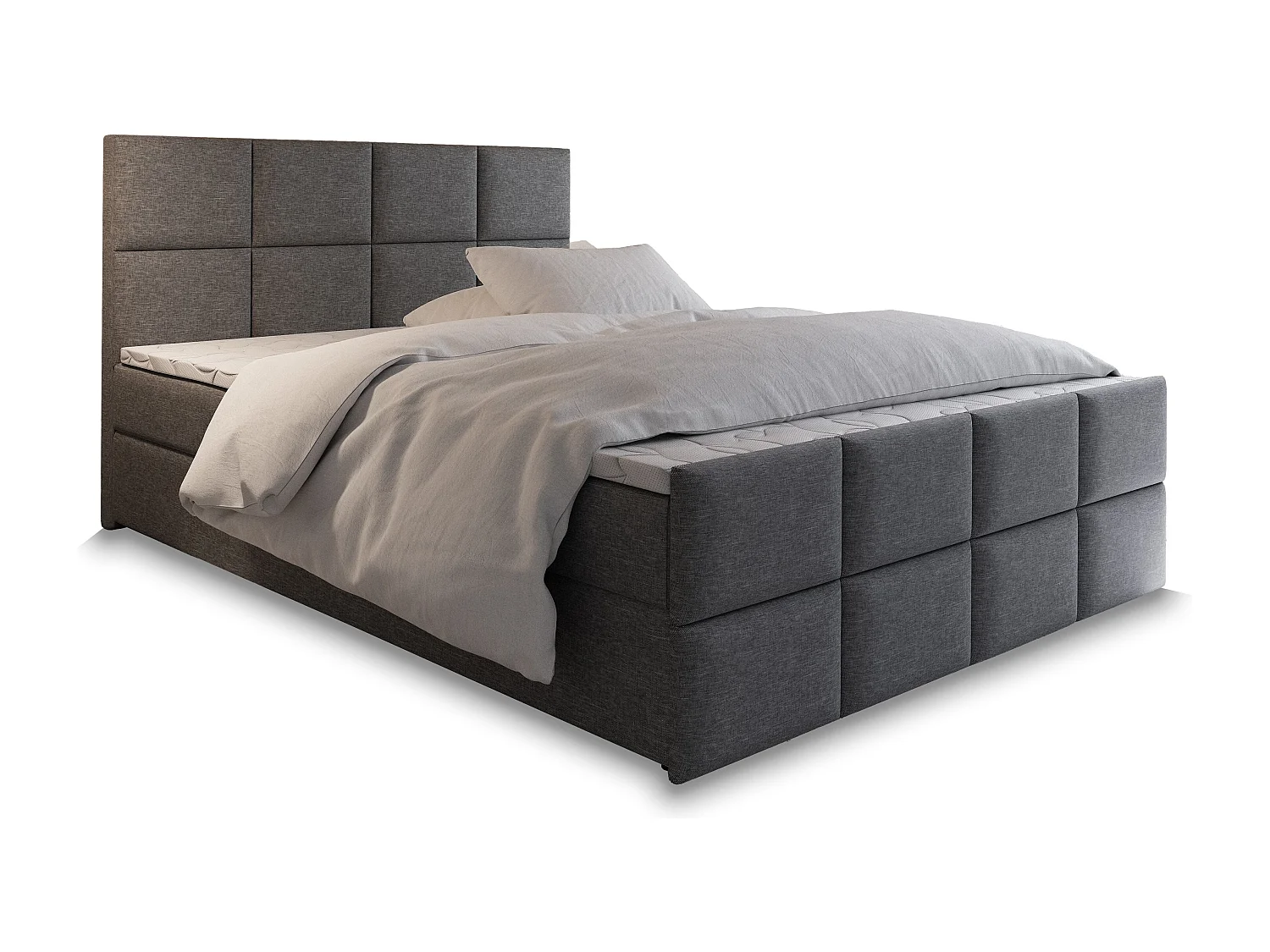 Boxspringbed ARIEL 140x200 cm Set met hoofdbord, bedbodem en matras, Lichtgrijs