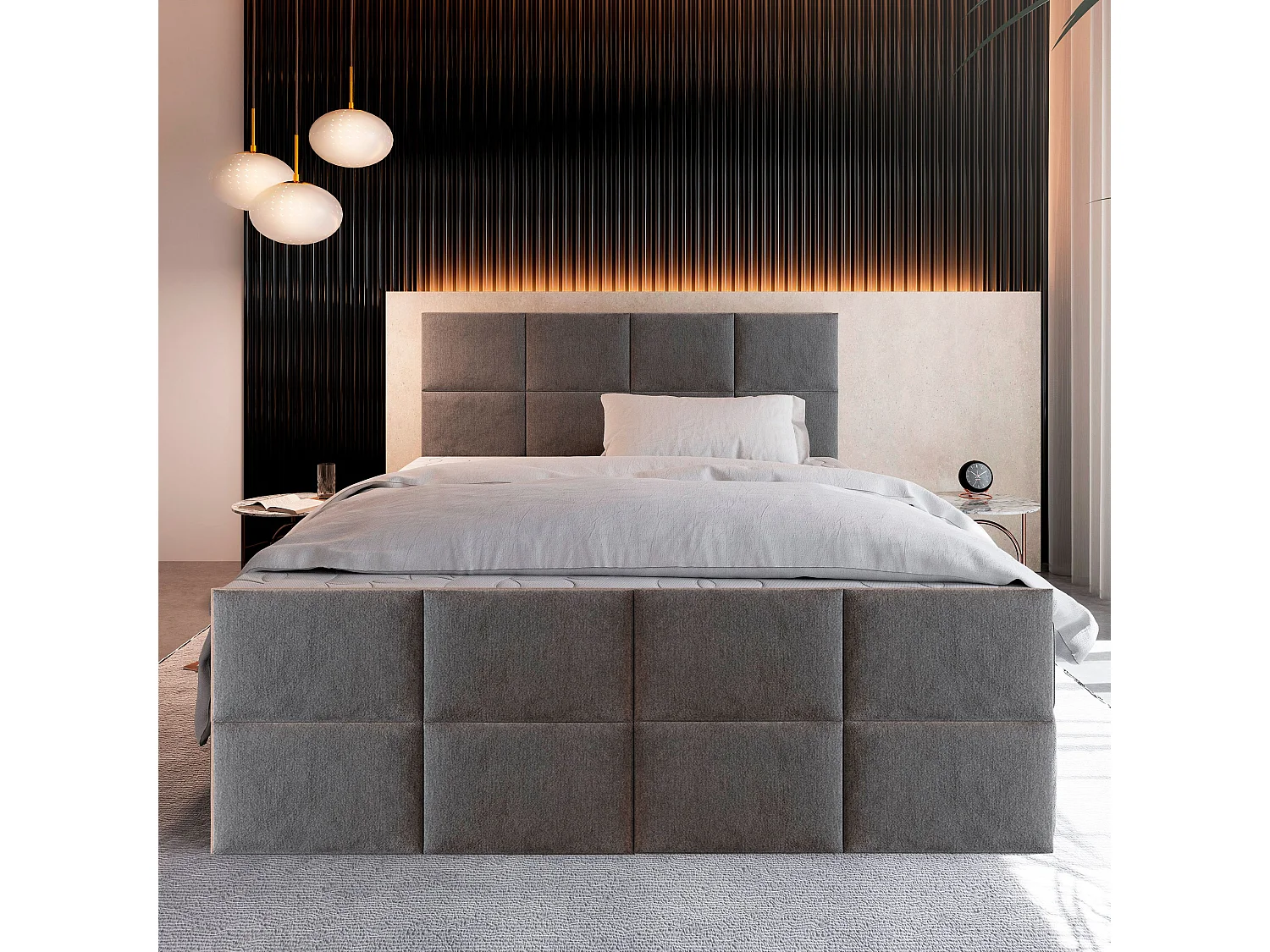 Boxspringbed ARIEL 140x200 cm Set met hoofdbord, bedbodem en matras, Lichtgrijs