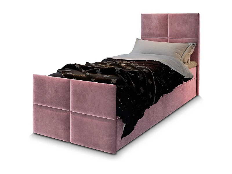 Boxspringbed ARIEL 100x200 cm Set met hoofdbord, bedbodem en matras, Poederroze