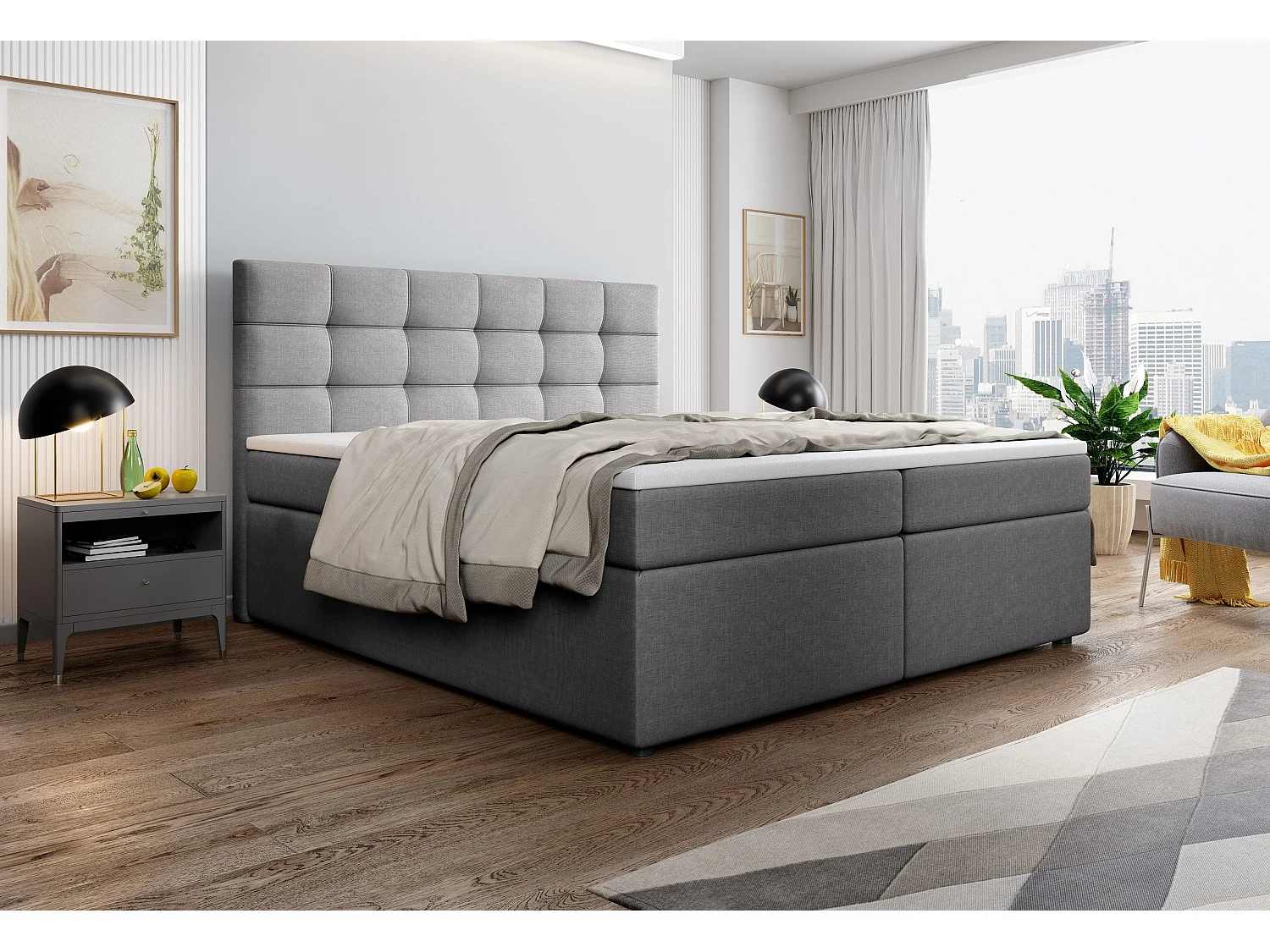 Boxspringbed PALMA 160x200 cm Set met hoofdbord, bedbodem en matras, Lichtgrijs