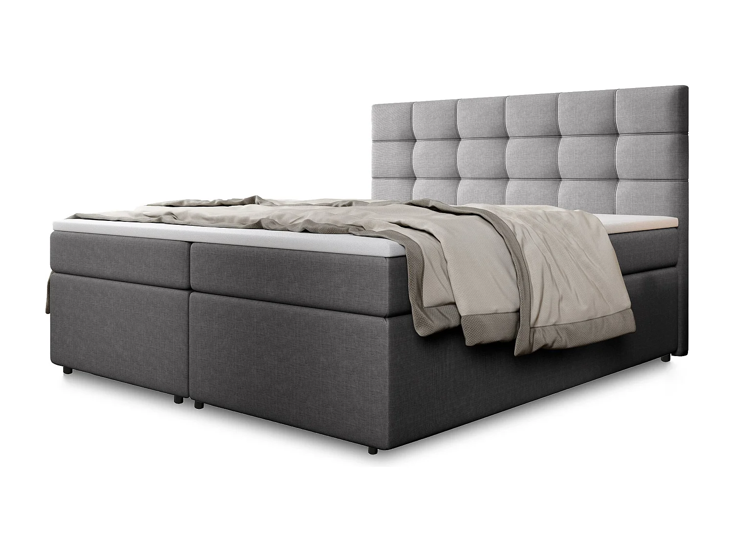 Boxspringbed PALMA 160x200 cm Set met hoofdbord, bedbodem en matras, Lichtgrijs