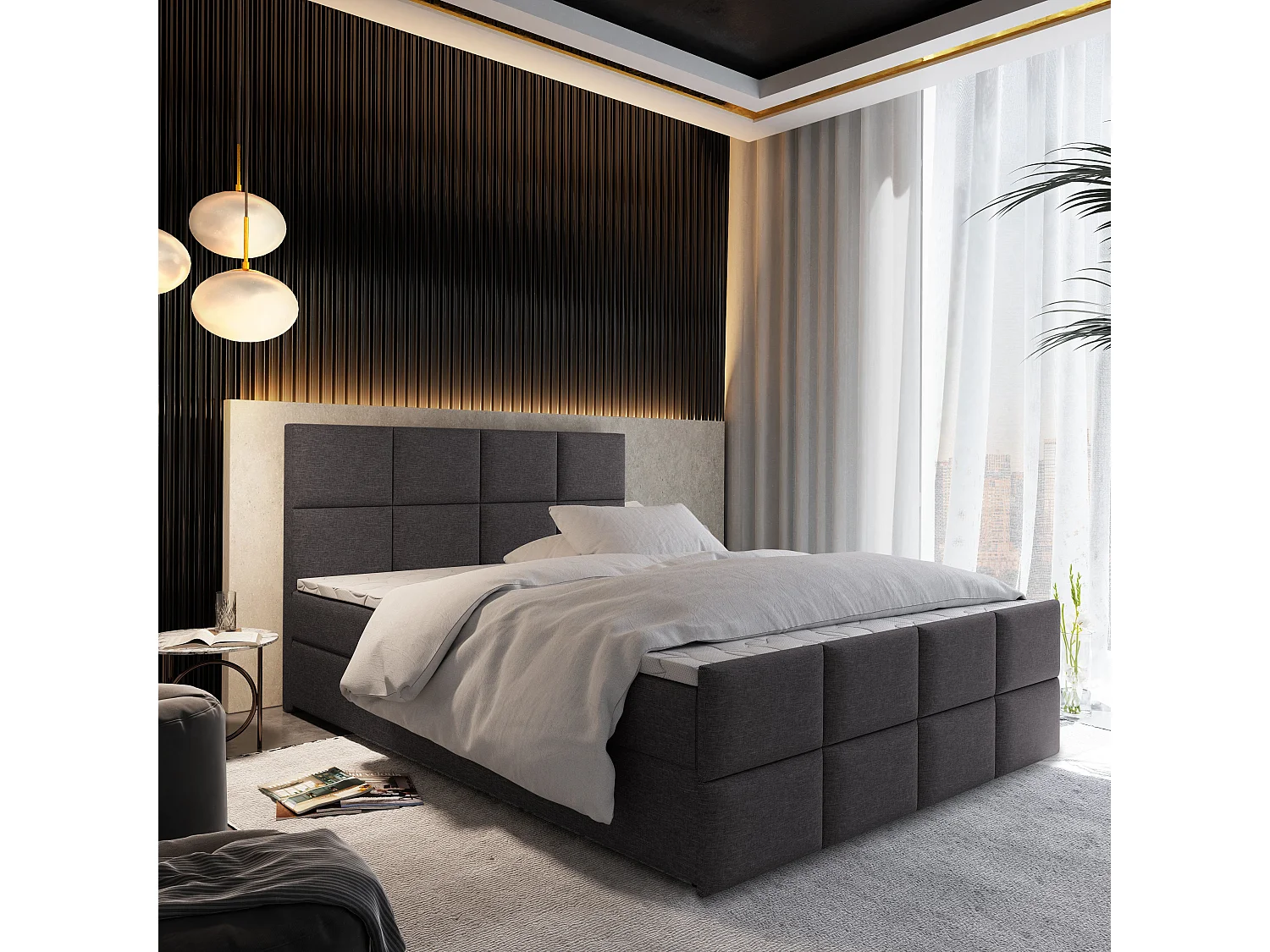 Boxspringbed ARIEL 180x200 cm Set met hoofdbord, bedbodem en matras, Grijs