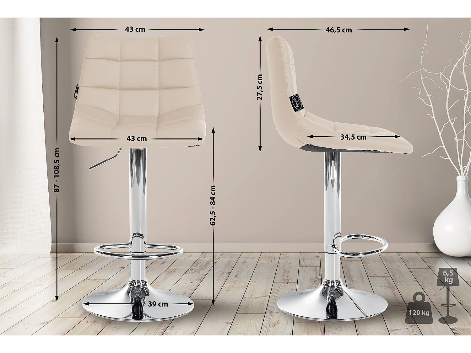 Barhocker - Kunstleder & Metall - creme - Jerry