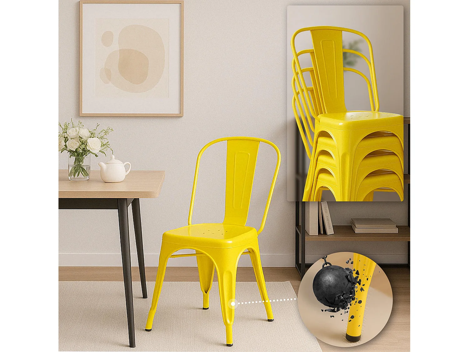 Chaise de bistrot - Métal - Jaune - Benedikt