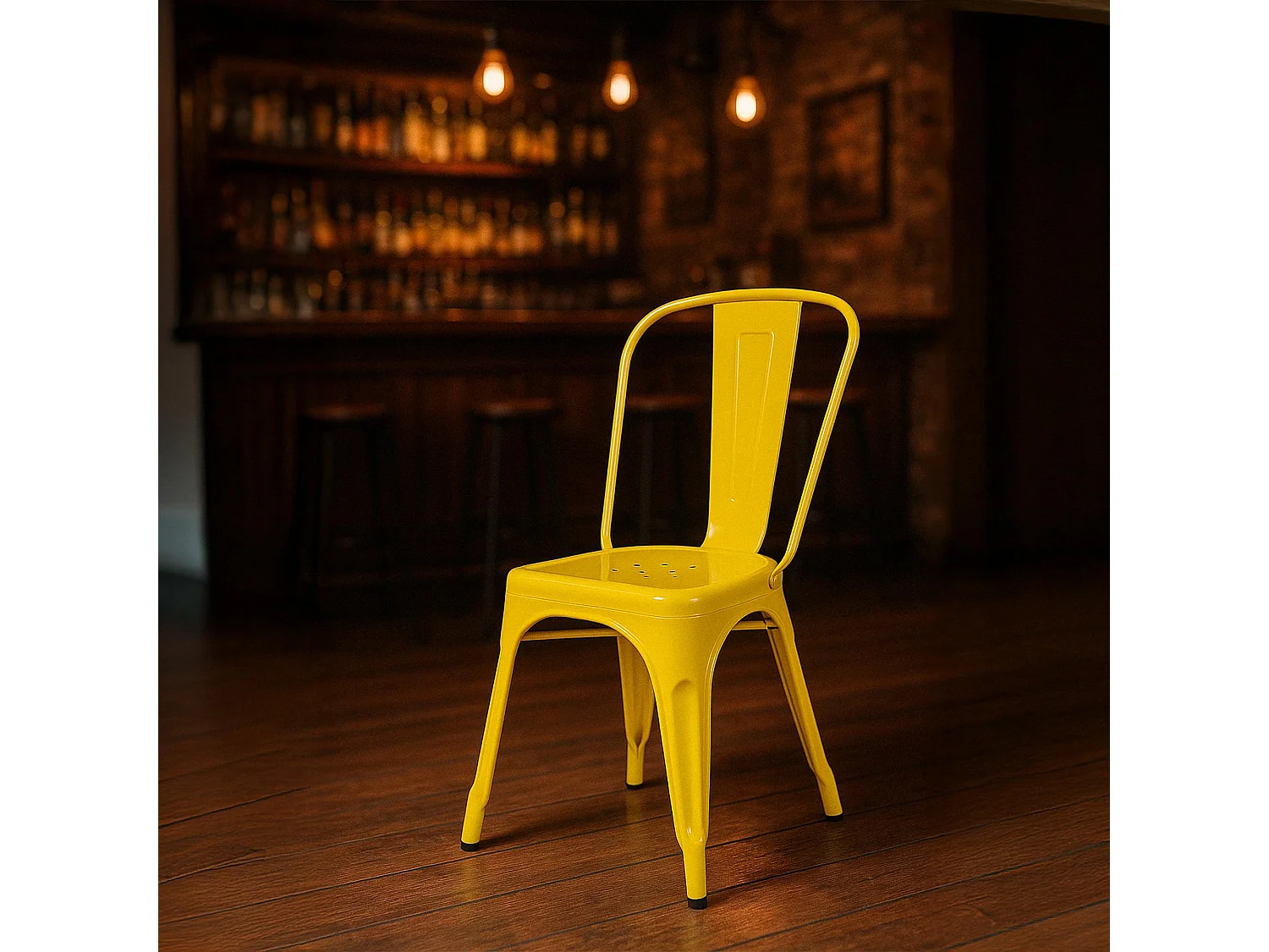 Lot de 4  Chaise de bistrot - Métal & Nature - Jaune - Benedikt