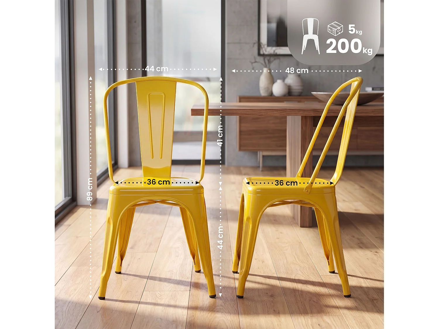Lot de 4  Chaise de bistrot - Métal & Nature - Jaune - Benedikt