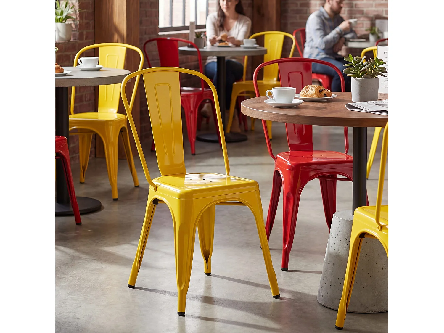 Lot de 4  Chaise de bistrot - Métal & Nature - Jaune - Benedikt
