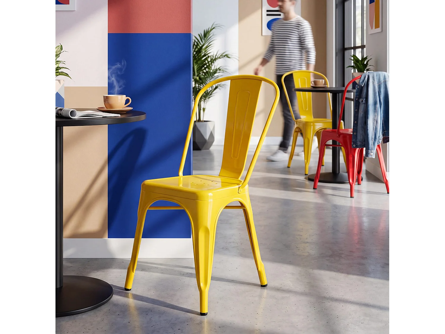 Lot de 4  Chaise de bistrot - Métal & Nature - Jaune - Benedikt