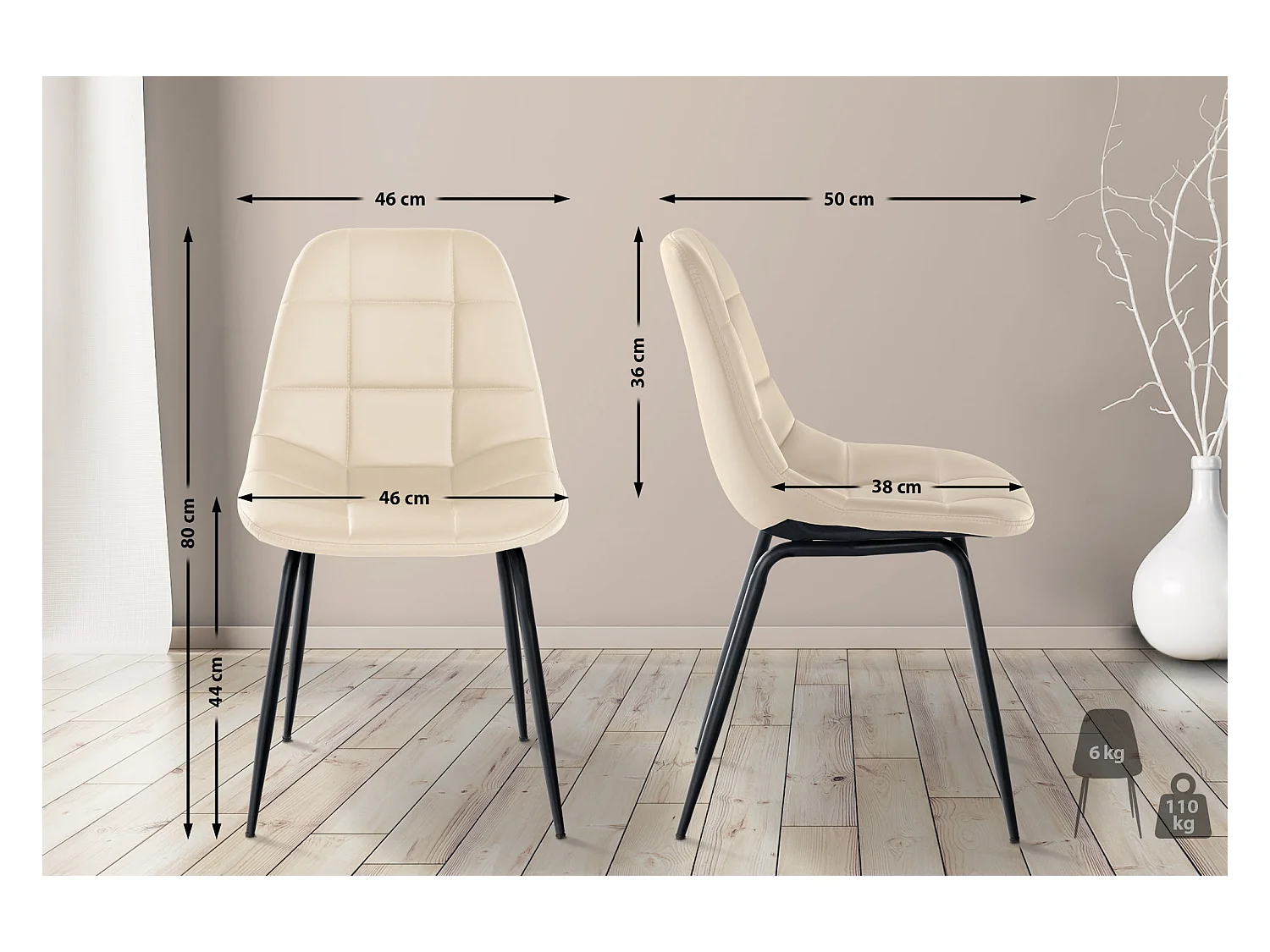 chaise salle à manger - Similicuir - Crème - Tom