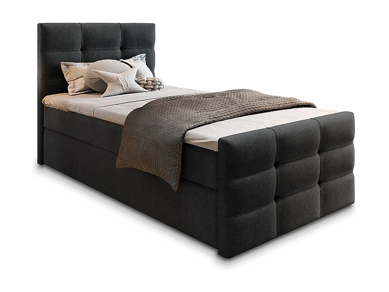 Boxspringbed AMON 80x200 cm Set met hoofdbord, bedbodem en matras, Zwart