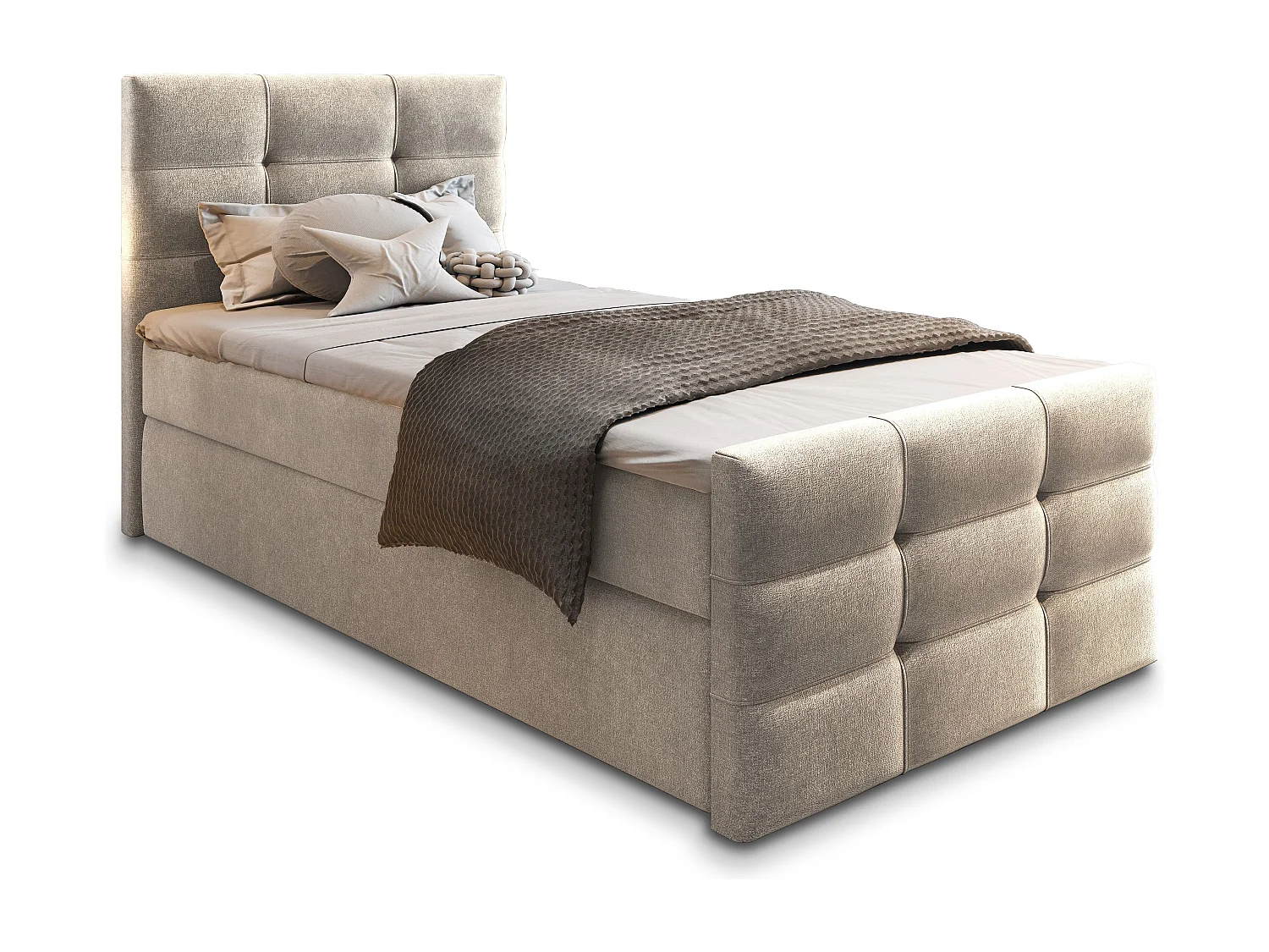Boxspringbed AMON 80x200 cm Set met hoofdbord, bedbodem en matras, Beige