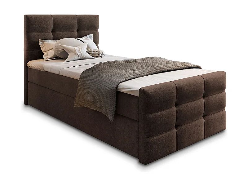 Boxspringbed AMON 100x200 cm Set met hoofdbord, bedbodem en matras, Bruin