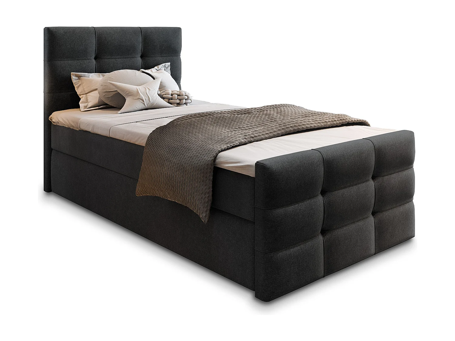 Boxspringbed AMON 100x200 cm Set met hoofdbord, bedbodem en matras, Zwart