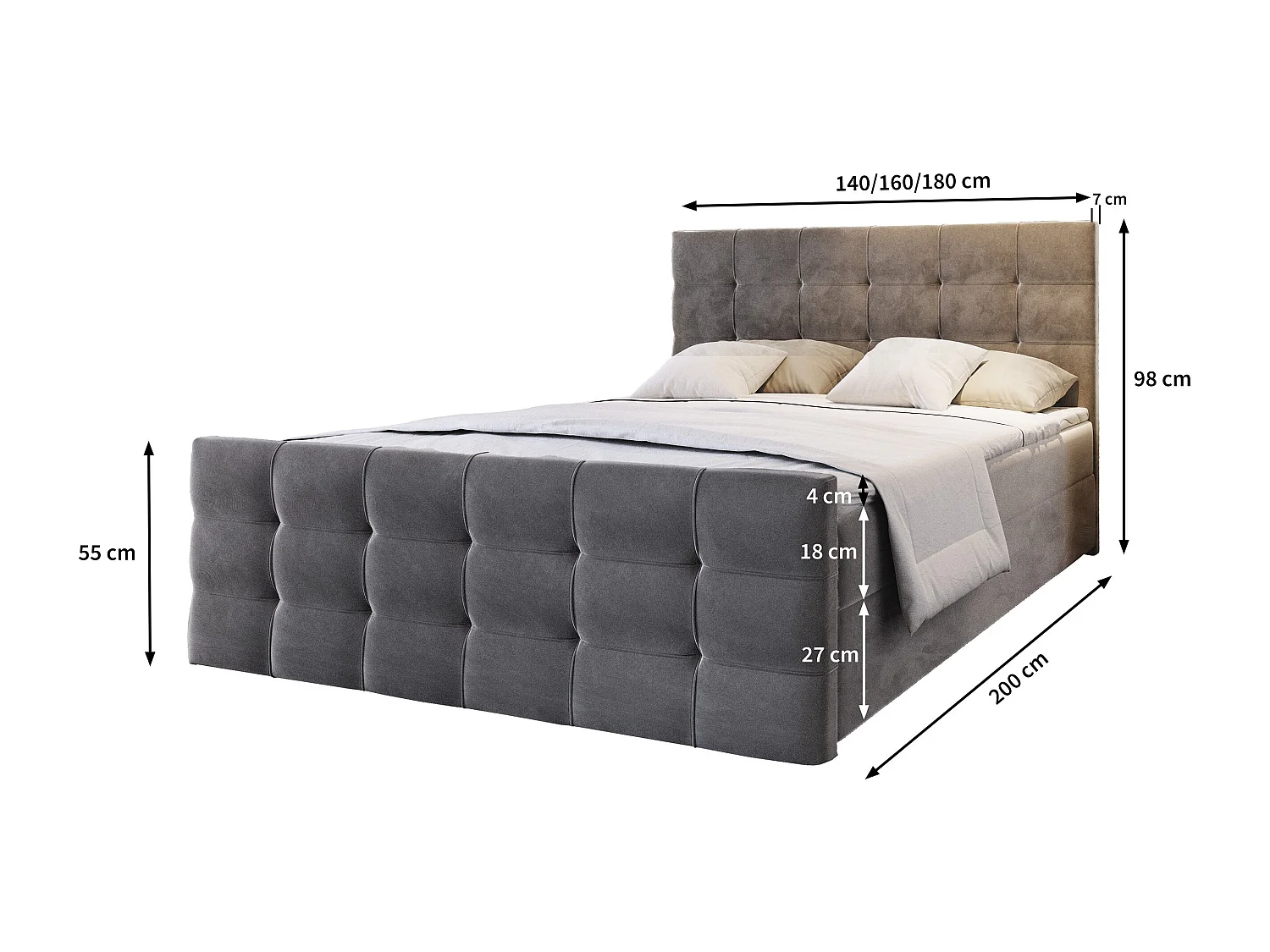 Boxspringbed AMON 140x200 cm Set met hoofdbord, bedbodem en matras, Bruin