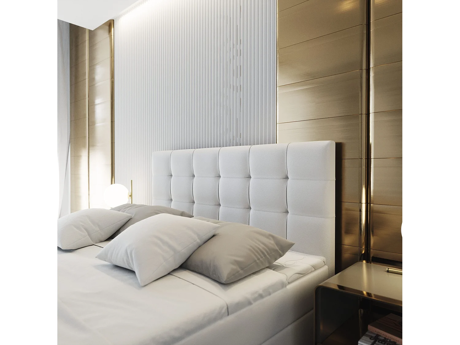 Boxspringbed AMON 140x200 cm Set met hoofdbord, bedbodem en matras, Beige