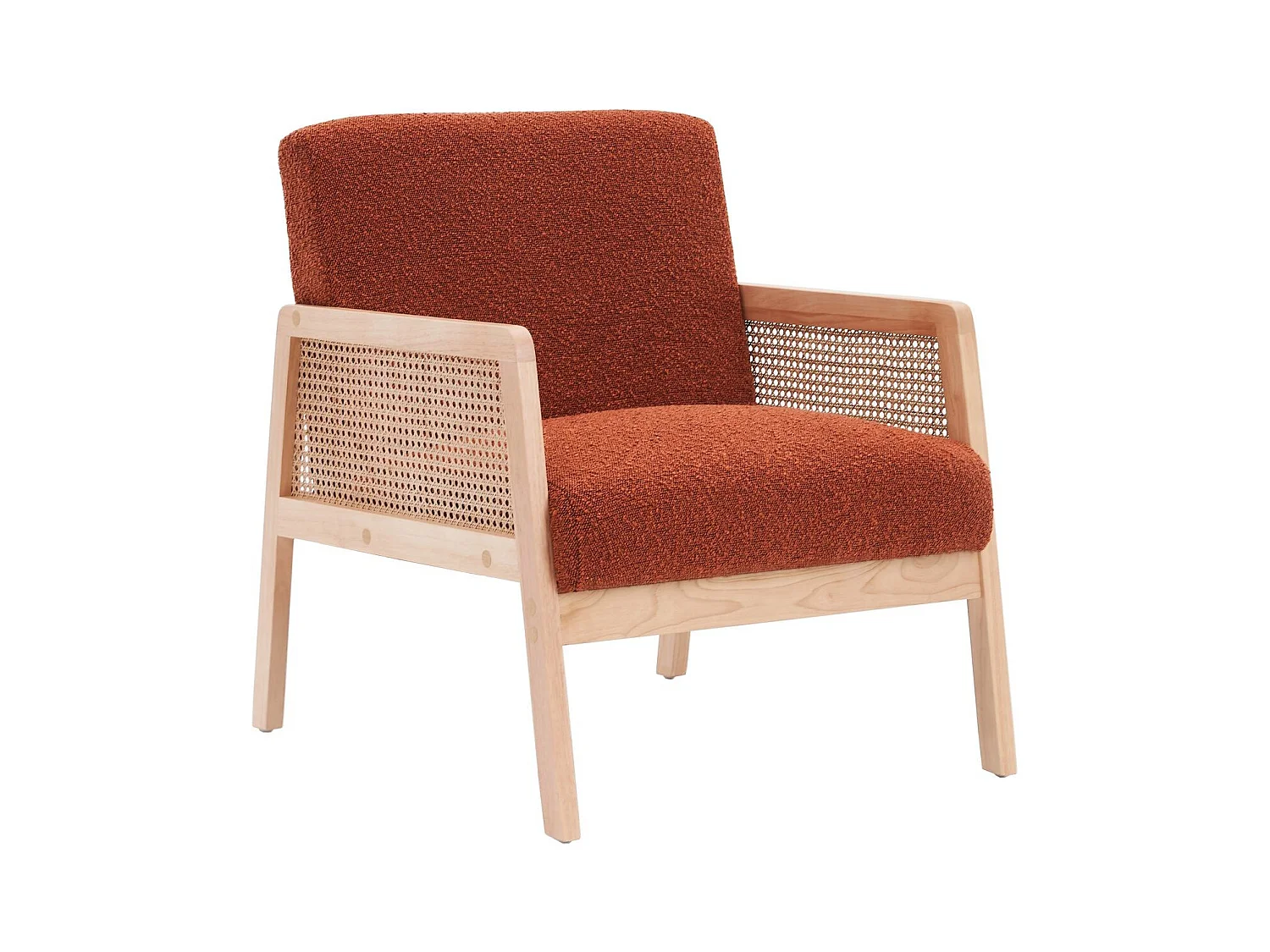 Fauteuil en cannage et tissu bouclé rouille - Mani