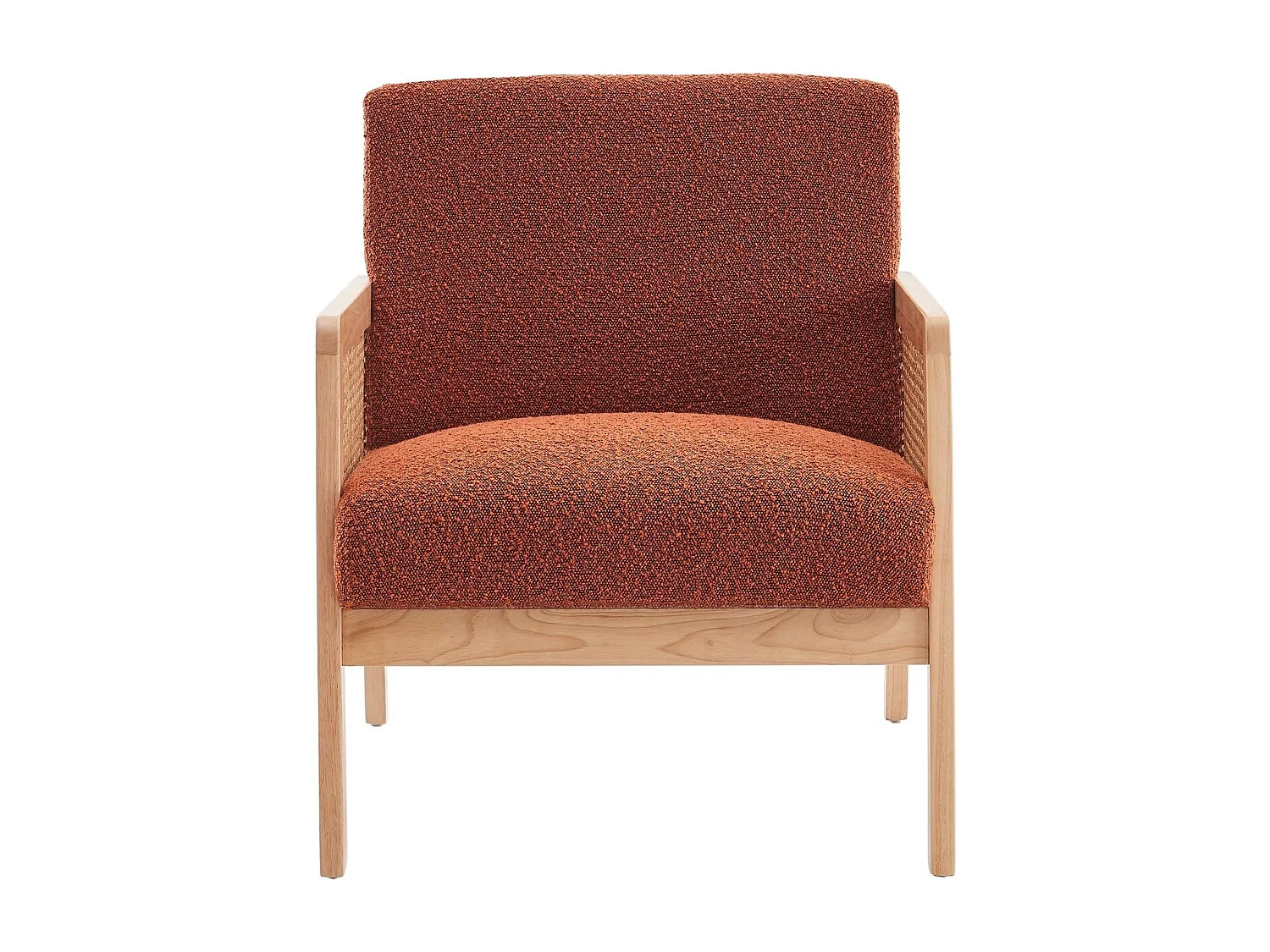 Fauteuil en cannage et tissu bouclé rouille - Mani