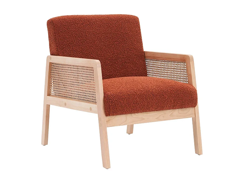 Fauteuil en cannage et tissu bouclé rouille - Mani