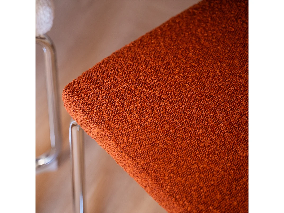 Lot de 2 chaises en cannage, tissu bouclé rouille et métal chromé - Muse