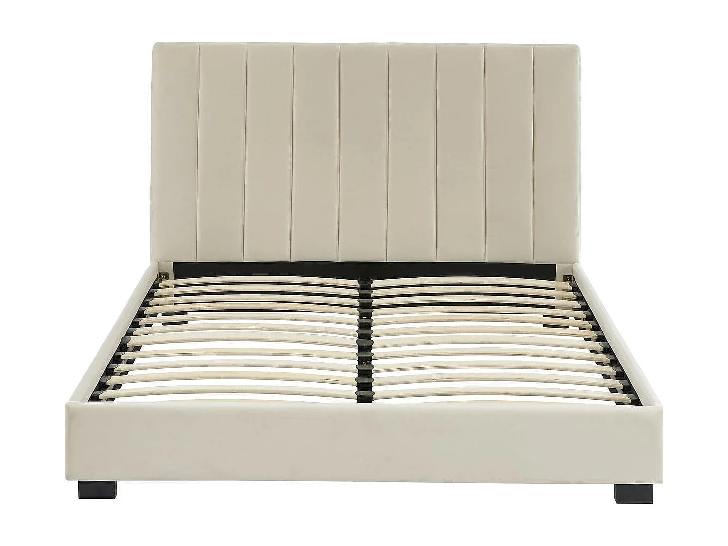 Ensemble lit 140x190 en velours beige William + Matelas Hybride à ressorts ensachés et mémoire de forme - Spring Elite