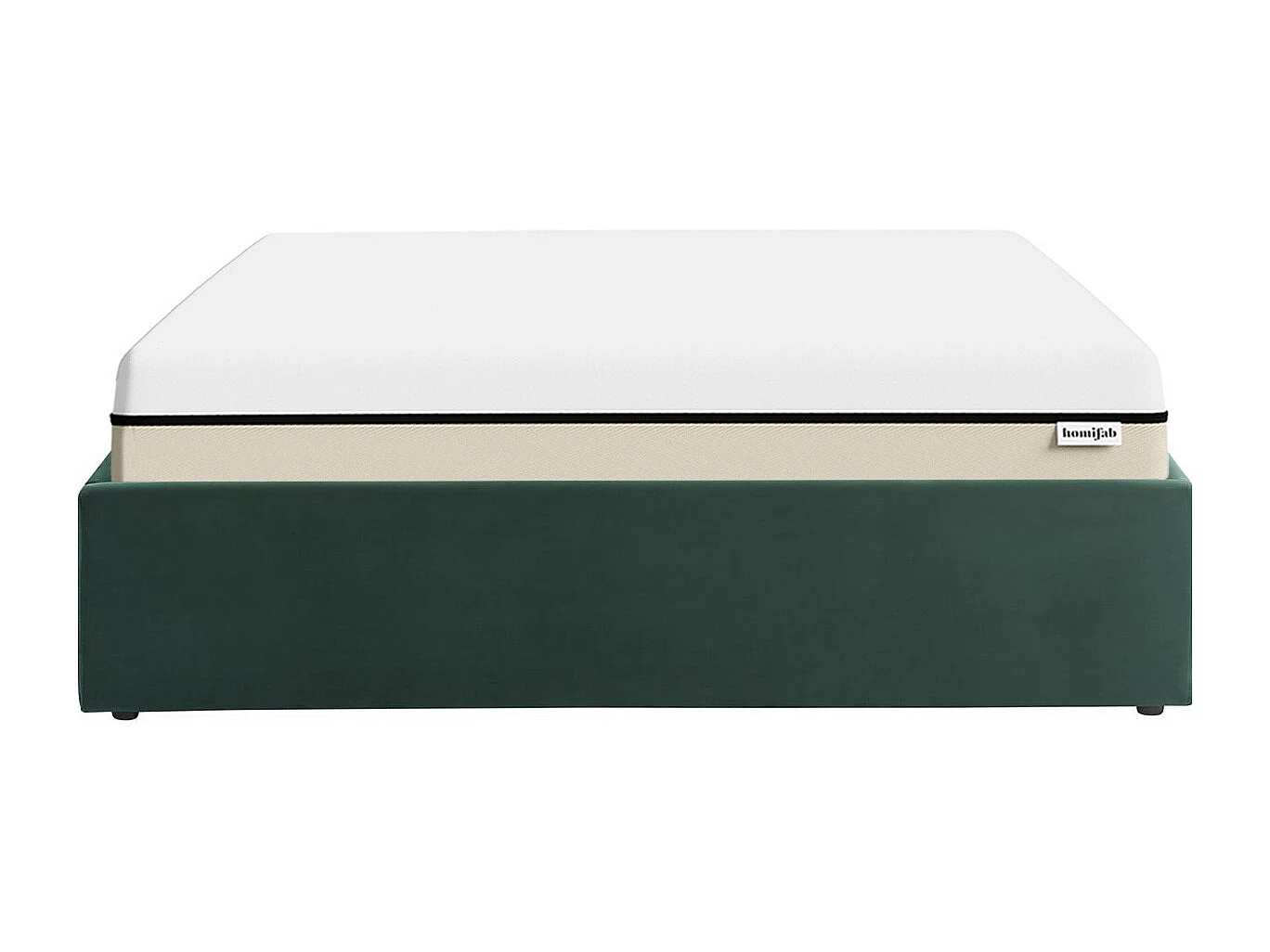 Ensemble lit coffre 140x190 en velours vert Handy + Matelas Hybride à ressorts ensachés et mémoire de forme - Spring Elite