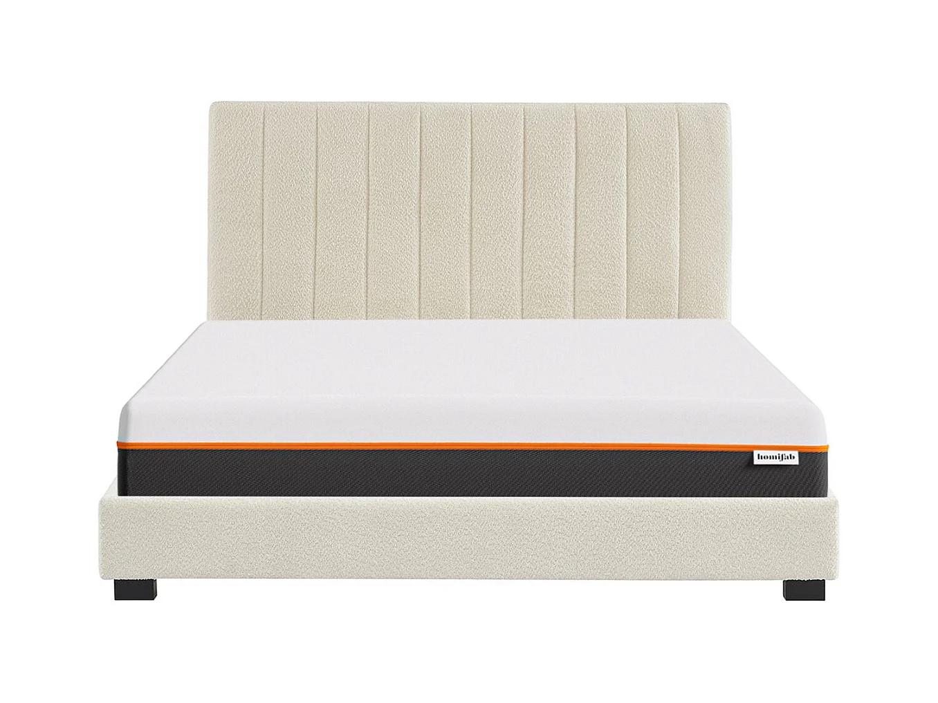 Ensemble lit 140x190 en tissu bouclé beige - William + Matelas mousse gel à mémoire de forme, double confort - Dual Confort