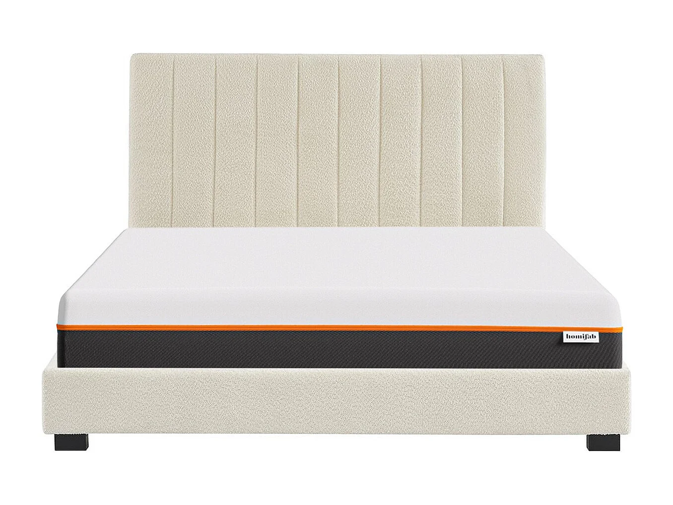 Ensemble lit 140x190 en tissu bouclé beige - William + Matelas mousse gel à mémoire de forme, double confort - Dual Confort