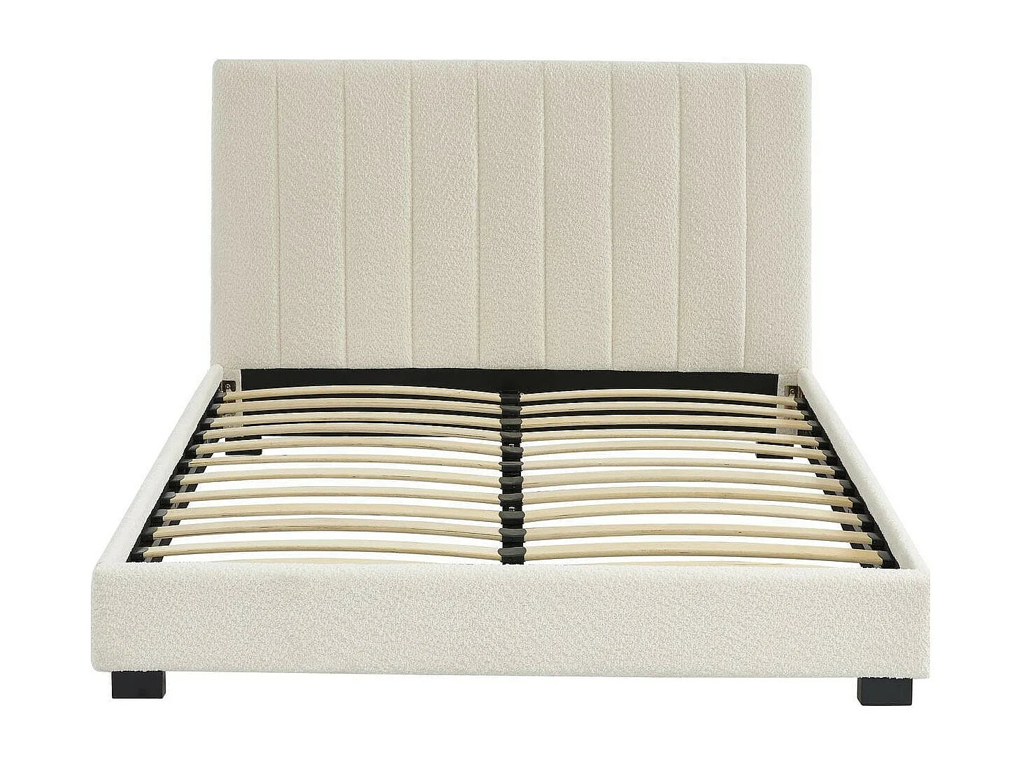 Ensemble lit 140x190 en tissu bouclé beige - William + Matelas Hybride à ressorts ensachés et mémoire de forme - Spring Elite