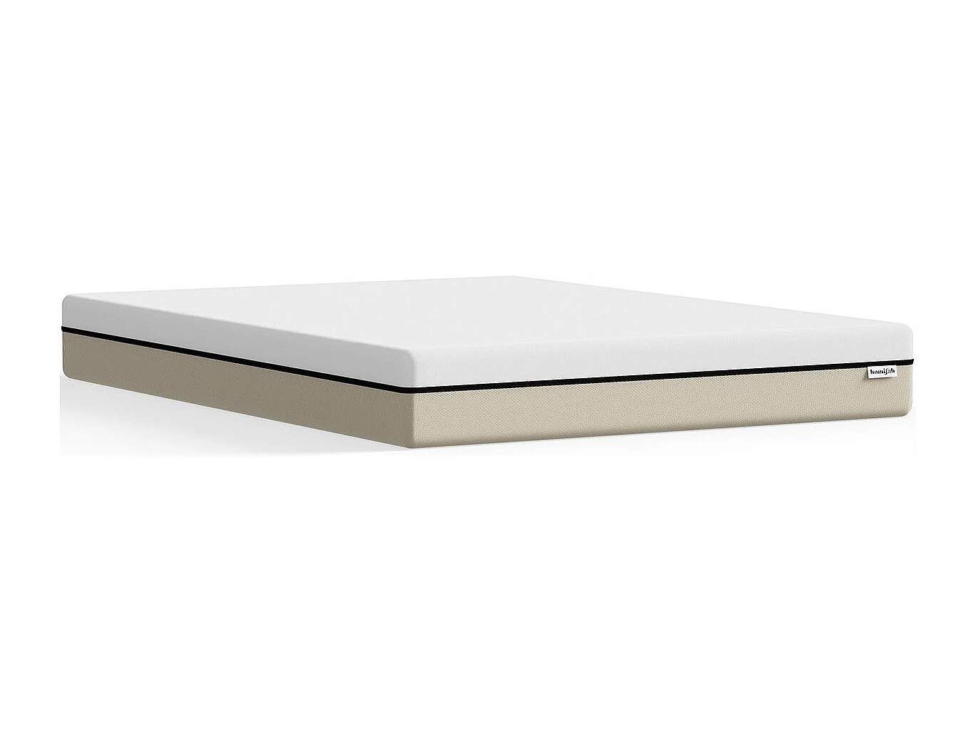 Ensemble lit 140x190 en tissu bouclé beige - William + Matelas Hybride à ressorts ensachés et mémoire de forme - Spring Elite
